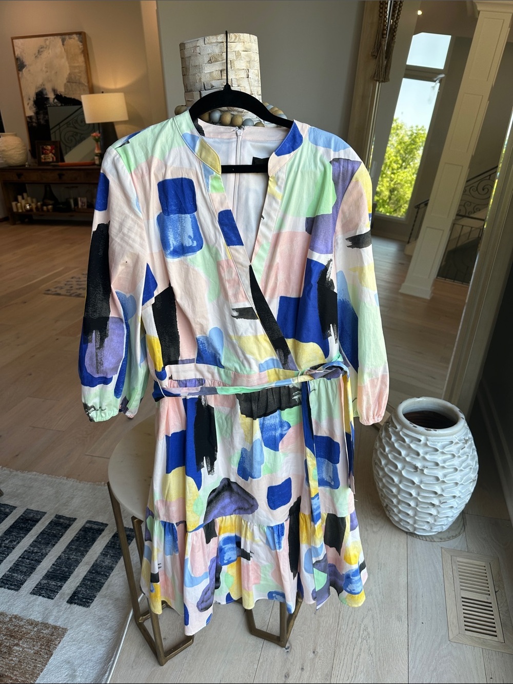 DKNY Pastel & Bright Abstract Print Wrap Dress